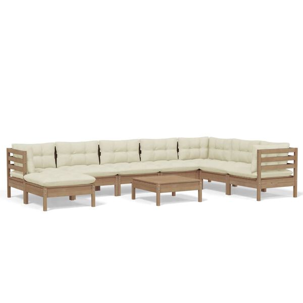 vidaXL 9pcs conj lounge jardim c/ almofad&otilde;es pinho maci&ccedil;o castanho-mel