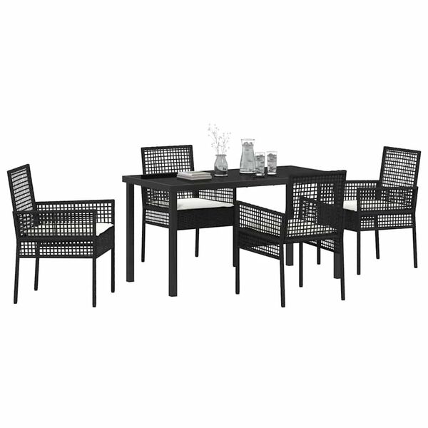 vidaXL Conjunto de Jantar para Jardim com almofada 5 pcs Preto vime PE