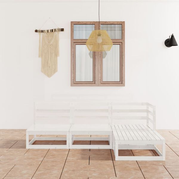 vidaXL 4 pcs conjunto lounge de jardim pinho maci&ccedil;o branco