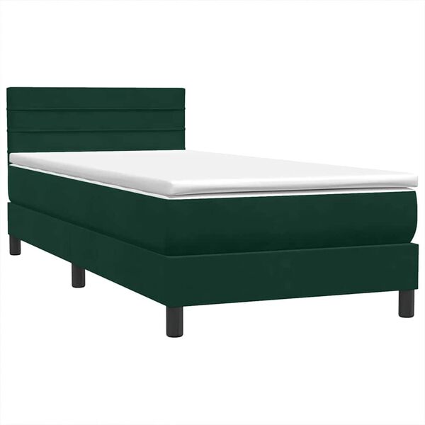 vidaXL Cama com molas/colch&atilde;o 90x220 cm veludo verde-escuro
