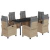 vidaXL 7 pcs conj. jantar jardim c/ almofad&otilde;es vime PE bege misturado