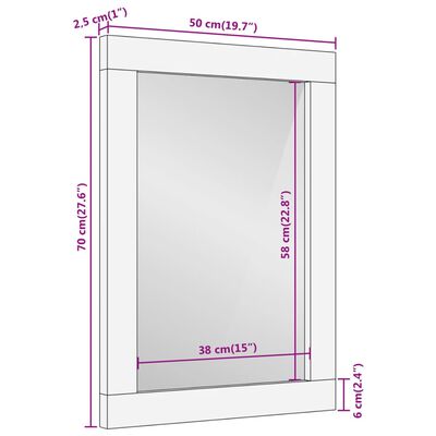 vidaXL Espelho de casa de banho 50x70x2,5 cm mangueira maciça e vidro