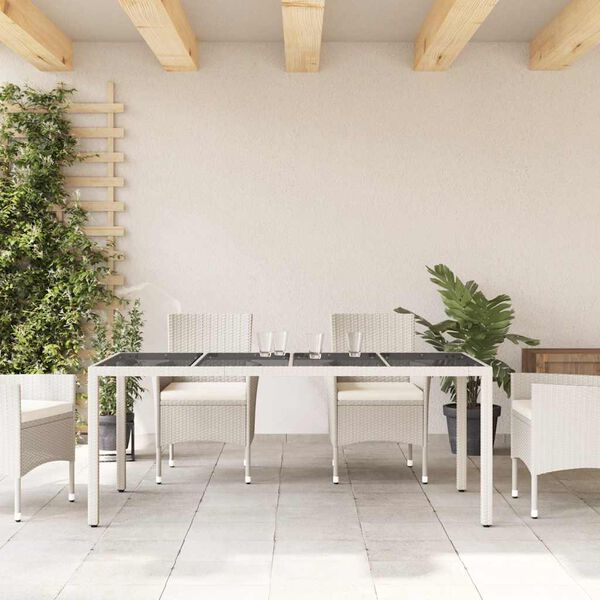 vidaXL Mesa de jardim com tampo de vidro 190x90x75 cm vime PE branco