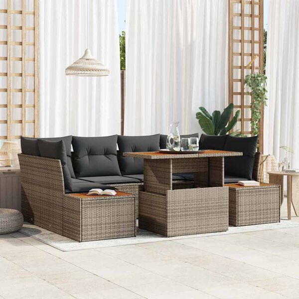 vidaXL Conjunto de Sof&aacute; de Jardim 7 pcs Cinzeto Rattan Sint&eacute;tico