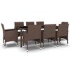 vidaXL 9 pcs conjunto de jantar para jardim vime PE castanho