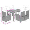 vidaXL 7 pcs conjunto de jantar p/ jardim c/ almofad&otilde;es vime PE cinza