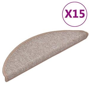 vidaXL Tapetes de escada 15 pe&ccedil;as 56x17x3 cm marrom claro semicircular