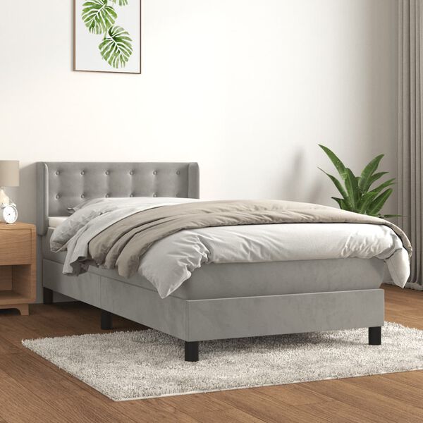 vidaXL Cama com molas/colch&atilde;o 90x200 cm veludo cinza-claro