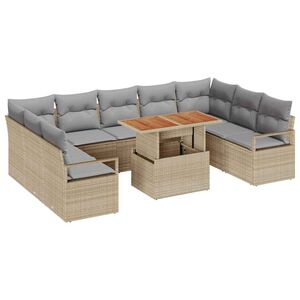 vidaXL Conjunto de Sof&aacute; de Jardim com almofada 10 pcs Bege e Cinza