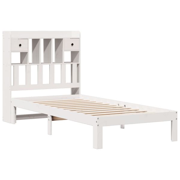 vidaXL Cama com estante sem colch&atilde;o 90x190 cm pinho maci&ccedil;o branco