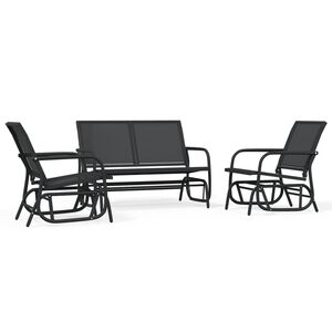 vidaXL 3 pcs conj. lounge oscilante para jardim textilene e a&ccedil;o preto