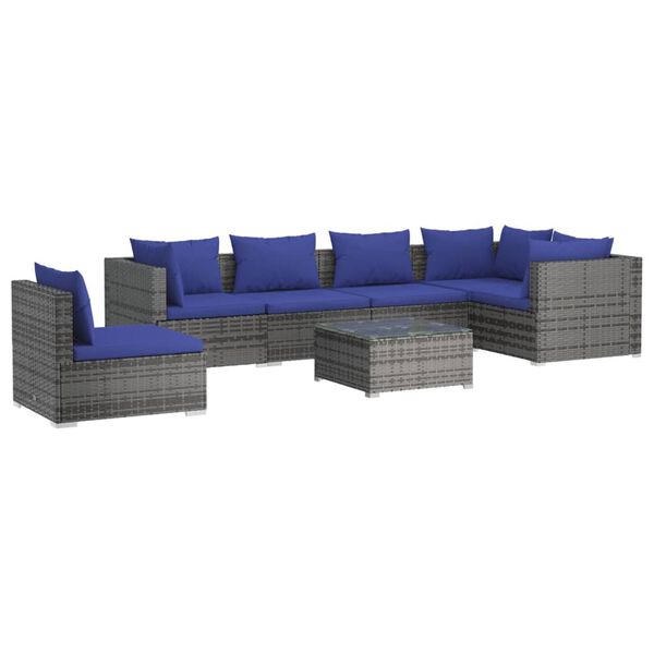 vidaXL 7 pcs conjunto lounge de jardim c/ almofad&otilde;es vime PE cinzento