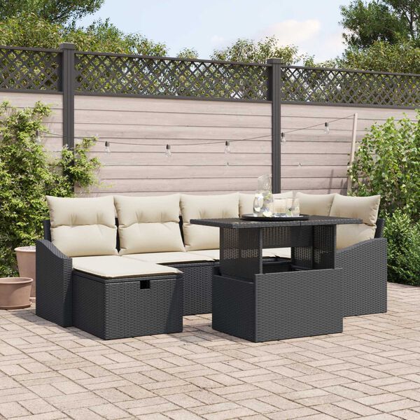 vidaXL Conjunto de Sofá de Jardim 7 pcs Preto Rattan Sintético