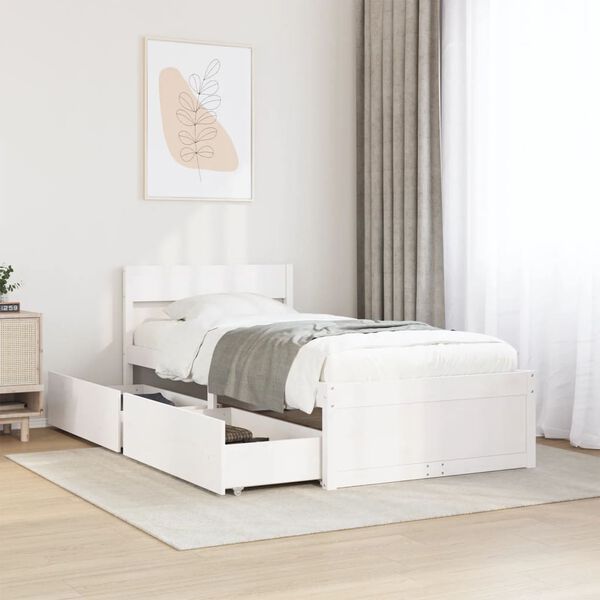 vidaXL Cama sem colchão 100x200 cm madeira de pinho maciça branco
