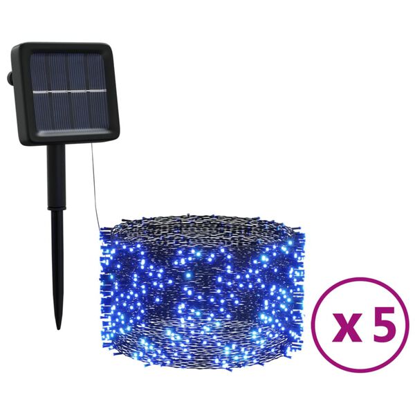 vidaXL Luzes solares 5pcs 5x200 LEDs p/ interior/exterior azuis