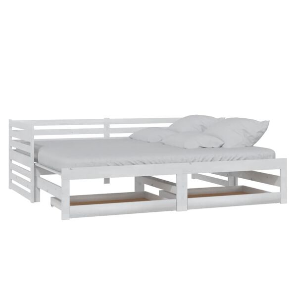 vidaXL Estrutura sof&aacute;-cama de puxar 2x(90x200) cm pinho maci&ccedil;o branco