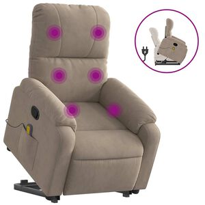 vidaXL Poltrona de massagens reclin&aacute;vel microfibra cinza-acastanhado