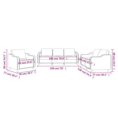 vidaXL 3 pcs conjunto de sofás com almofadões tecido cinzento-claro
