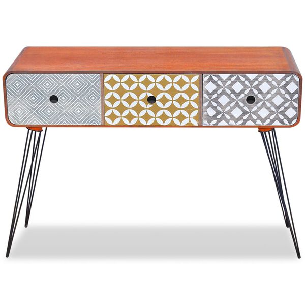 vidaXL Mesa consola com 3 gavetas castanho
