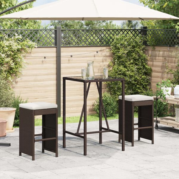 vidaXL Bancos de bar para jardim com almofadões 2 pcs vime PE castanho