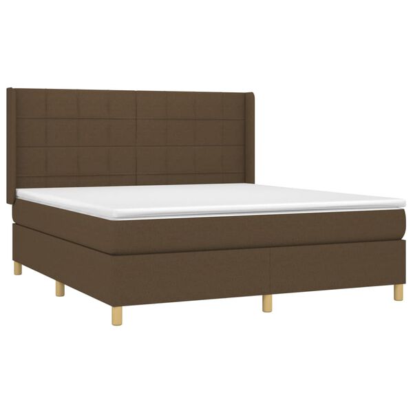 vidaXL Cama box spring c/ colch&atilde;o/LED 180x200cm tecido castanho-escuro