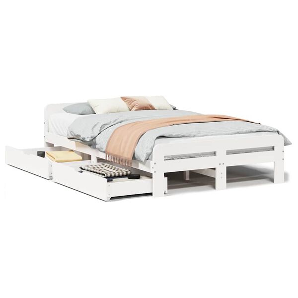 vidaXL Cama sem colch&atilde;o 135x190 cm madeira de pinho maci&ccedil;a branco