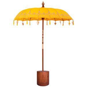 vidaXL Parasol Balin&ecirc;s com Base Amarelo e castanho 190 x 190 x 295 cm