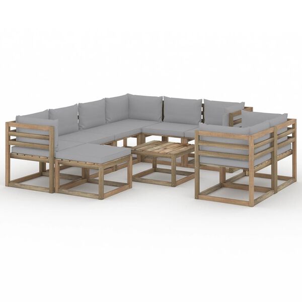 vidaXL 10 pcs conjunto lounge de jardim com almofad&otilde;es cinzentos