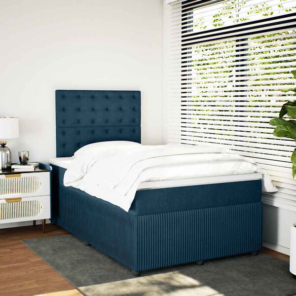 vidaXL Cama boxspring com colch&atilde;o 120x200 cm veludo azul-escuro