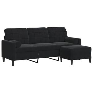 vidaXL Sof&aacute; de 3 lugares com apoio de p&eacute;s 180 cm veludo preto