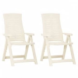 vidaXL Conjunto de 2 cadeiras reclin&aacute;veis dobr&aacute;veis de pl&aacute;stico branco.