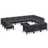 vidaXL 14 pcs conjunto lounge de jardim c/ almofad&otilde;es pinho preto