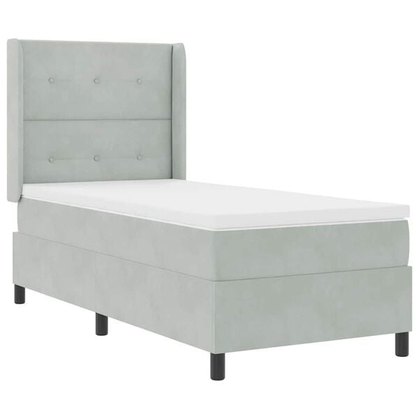 vidaXL Cama Box com colch&atilde;o Cinzento-claro 100 x 200 cm Veludo