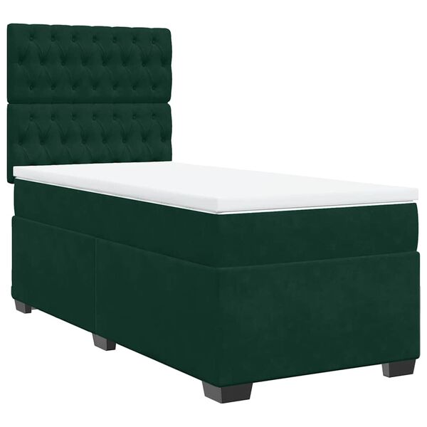 vidaXL Cama com molas/colch&atilde;o 90x200 cm veludo verde-escuro