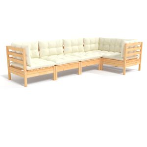 vidaXL 5 pcs conjunto lounge de jardim c/ almofad&otilde;es cor creme pinho