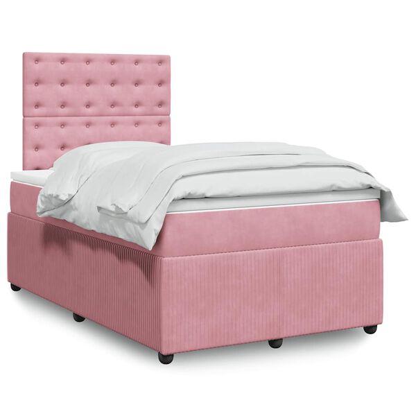 vidaXL Cama boxspring com colch&atilde;o 120x190 cm veludo rosa