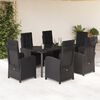 vidaXL 7 pcs conjunto de jantar p/ jardim c/ almofad&otilde;es vime PE preto