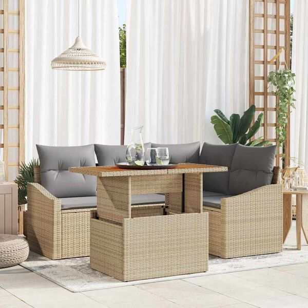 vidaXL Conjunto de Sof&aacute; de Jardim 5 pcs Bege Rattan Sint&eacute;tico