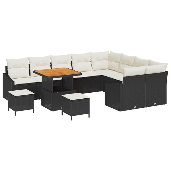 vidaXL Conjunto de Sof&aacute; de Jardim com almofada 12 pcs Preto vime PE
