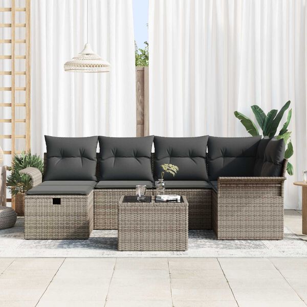 vidaXL Conjunto de Sofá de Jardim 7 pcs Cinzeto Rattan Sintético