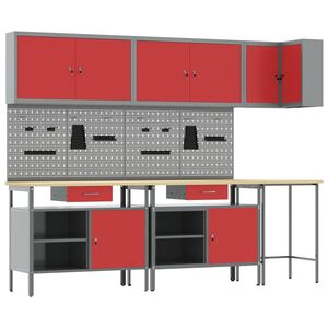 vidaXL Conjunto de Arm&aacute;rios de Trabalho 10 unid. Vermelho e Cinza