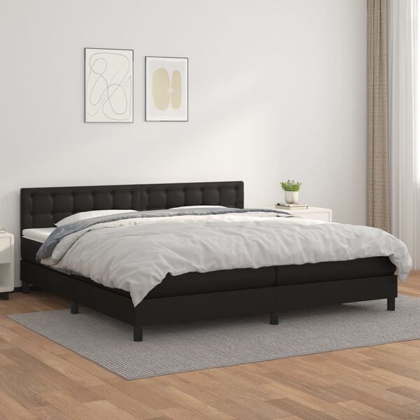 vidaXL Cama com molas/colch&atilde;o 200x200 cm couro artificial preto