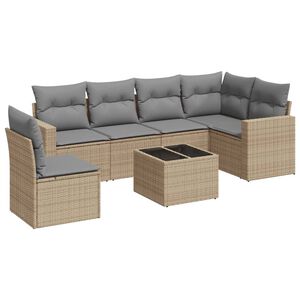 vidaXL 7 pcs conjunto de sof&aacute;s p/ jardim com almofad&otilde;es vime PE bege