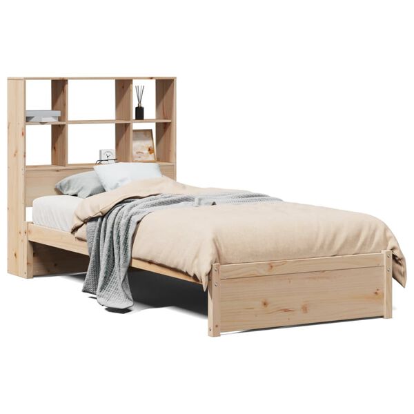 vidaXL Cama com estante sem colch&atilde;o 90x190 cm pinho maci&ccedil;o