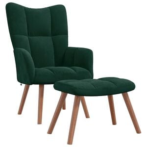 vidaXL Cadeira de descanso com banco veludo verde-escuro