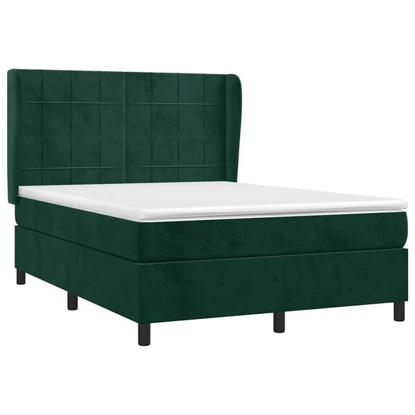 vidaXL Cama com molas/colch&atilde;o 140x190 cm veludo verde-escuro
