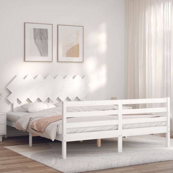 vidaXL Estrutura de cama com cabeceira 160x200 cm madeira maciça