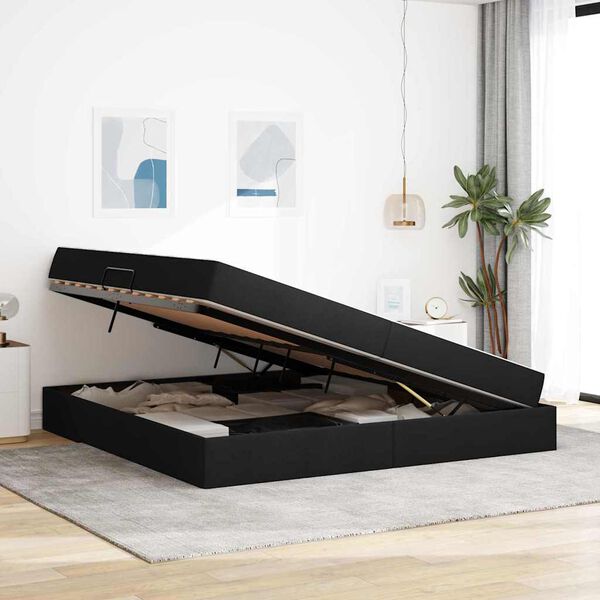 vidaXL Cama com arruma&ccedil;&atilde;o e colch&atilde;o Preto 200 x 200 cm Poli&eacute;ster