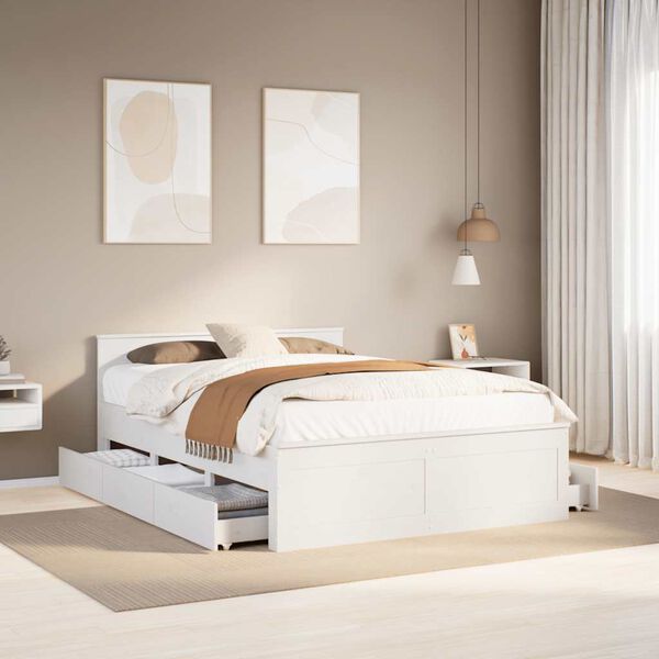 vidaXL Cama sem colch&atilde;o com cabeceira 140x190 cm pinho maci&ccedil;o branco