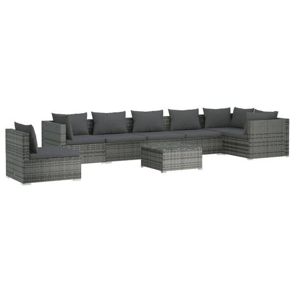 vidaXL 8 pcs conjunto lounge de jardim c/ almofad&otilde;es vime PE cinzento